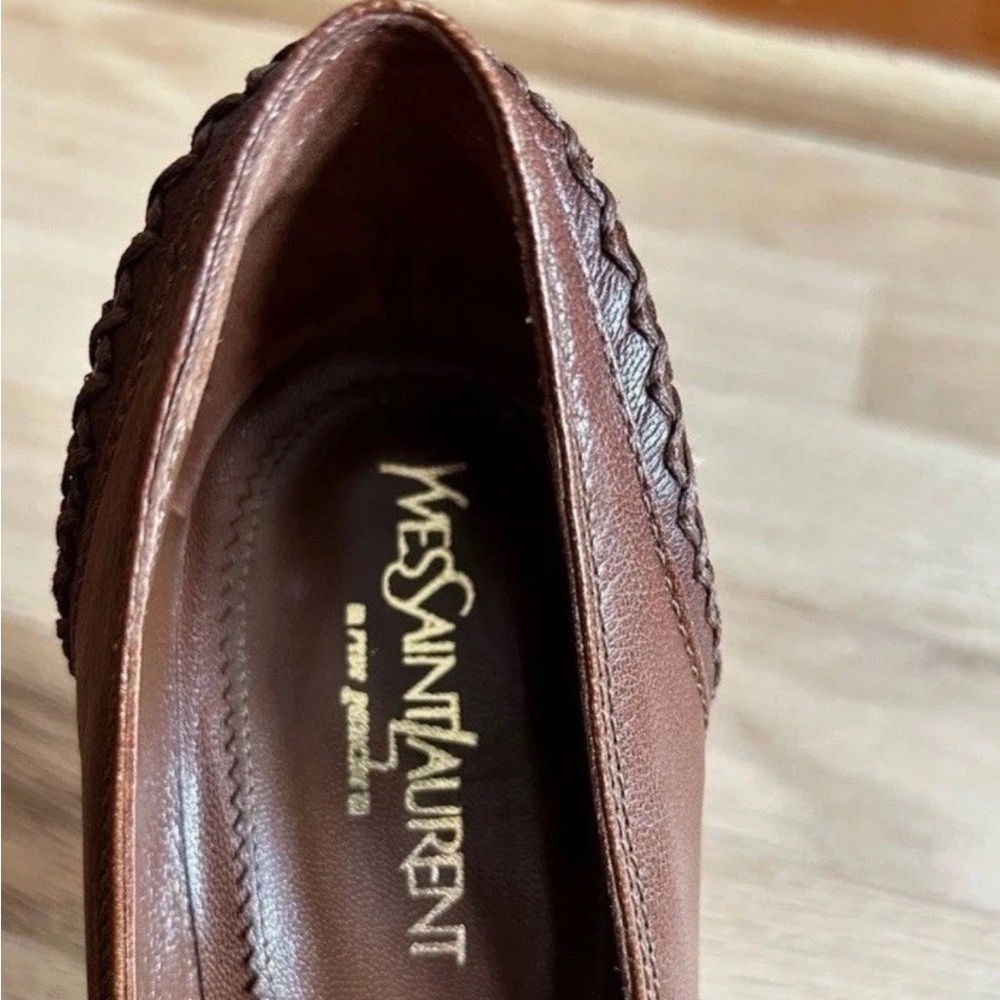 YSL Yves Saint Laurent (YSL) Rive Gauche brown leather tie-front pumps 37 EUC - Picture 13 of 16